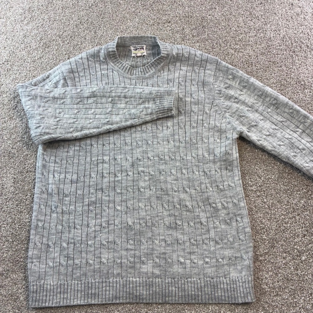 VTG Society Knit Cable Knit Crew Neck Sweater Pullover Acrylic Gray Womens